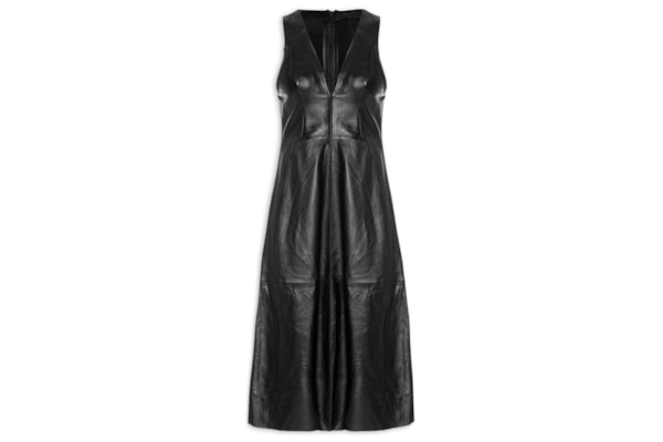 Vestido De Couro Midi Básico Clássico - Preto