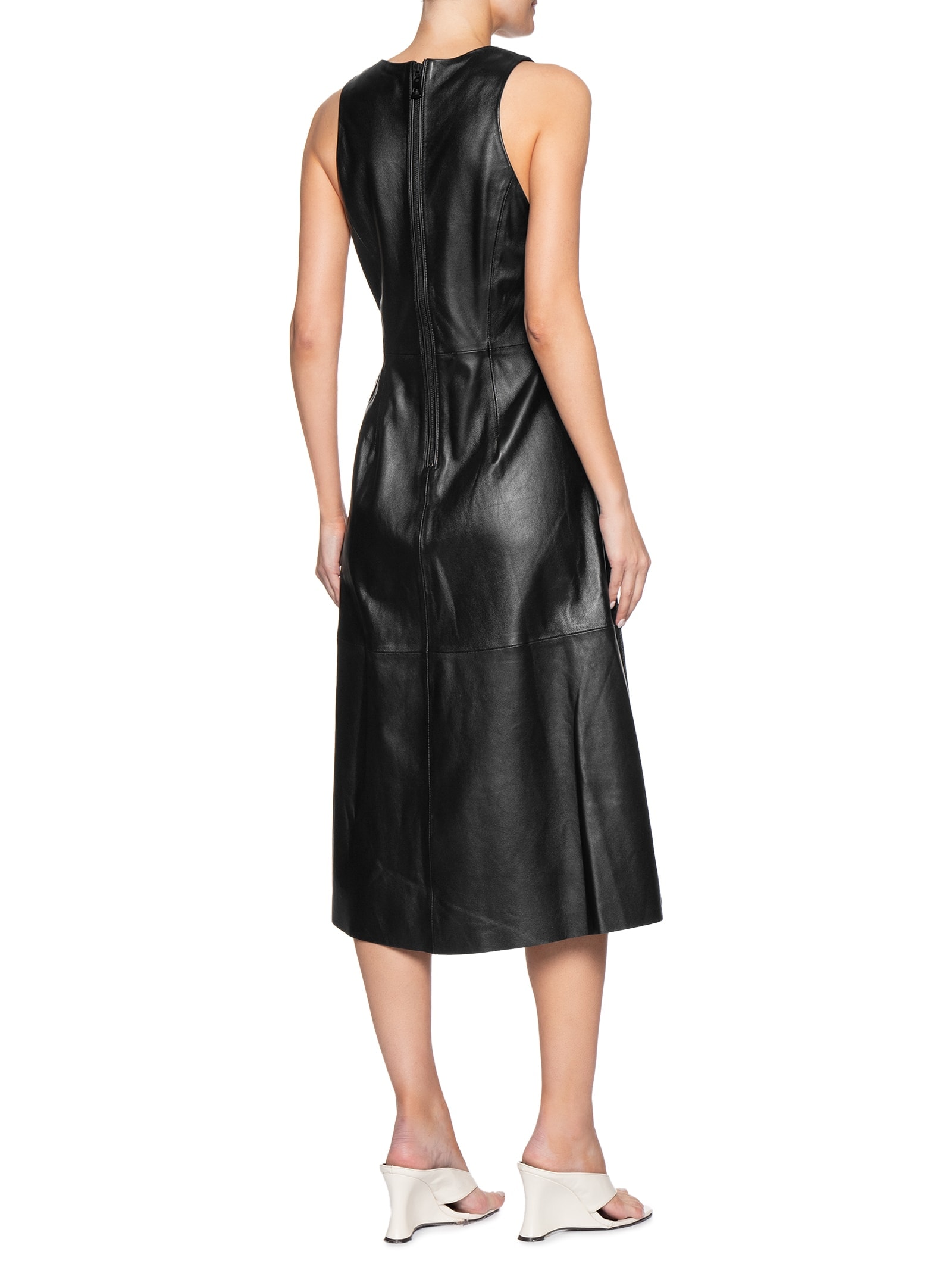 Vestido De Couro Midi Básico Clássico Preto Animale