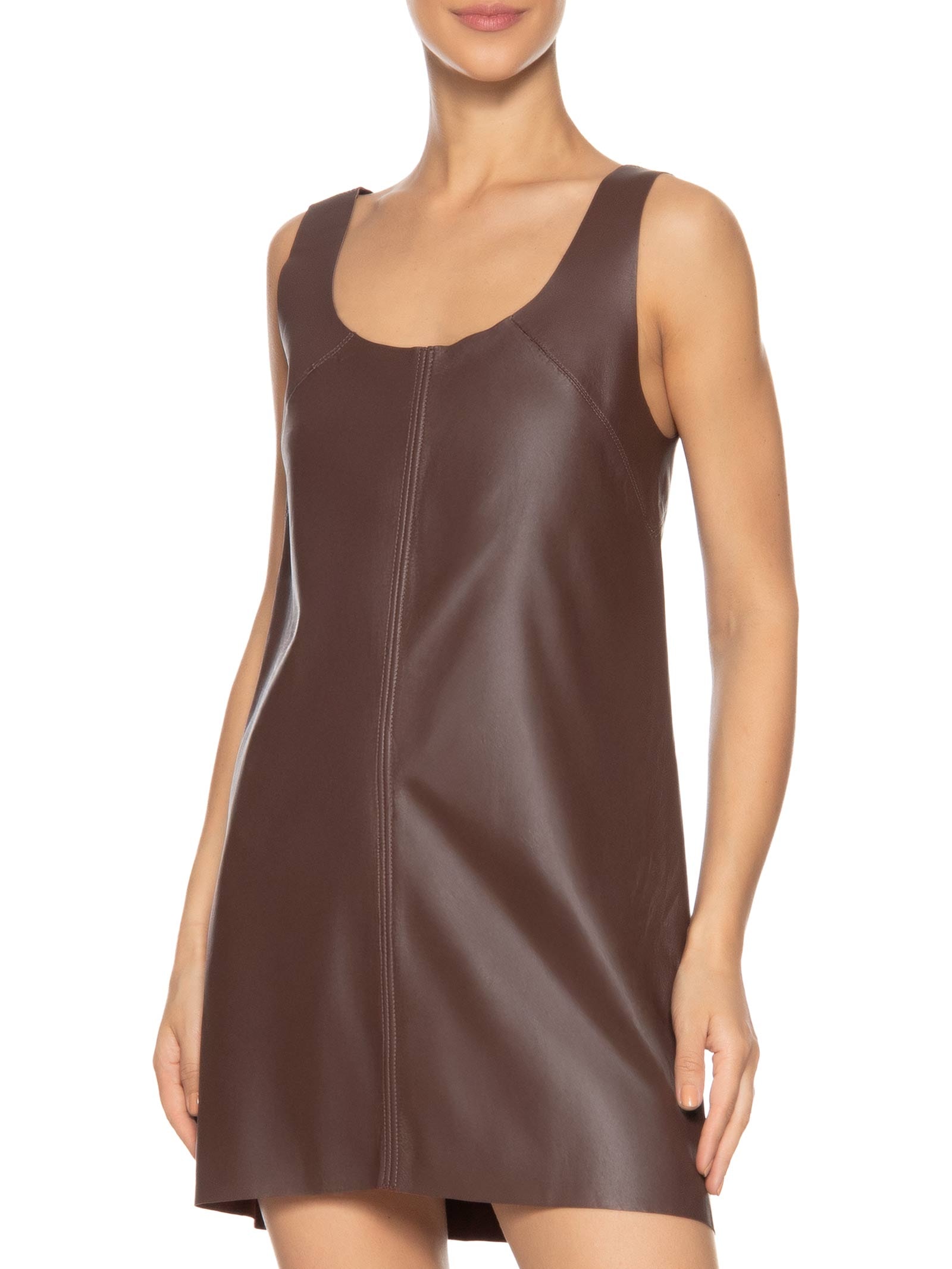 Vestido De Couro Regata Marrom Animale
