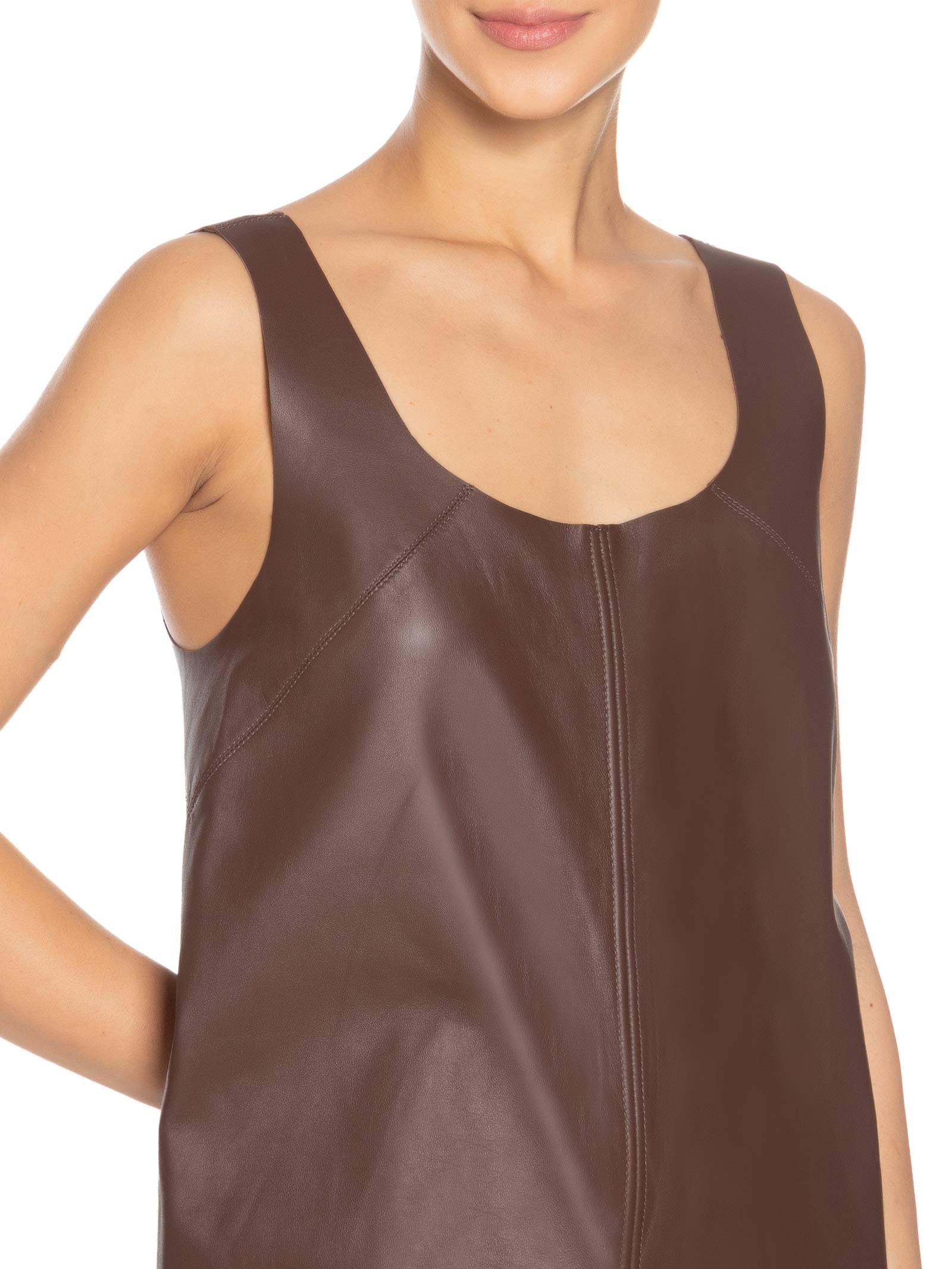 Vestido De Couro Regata Marrom Animale