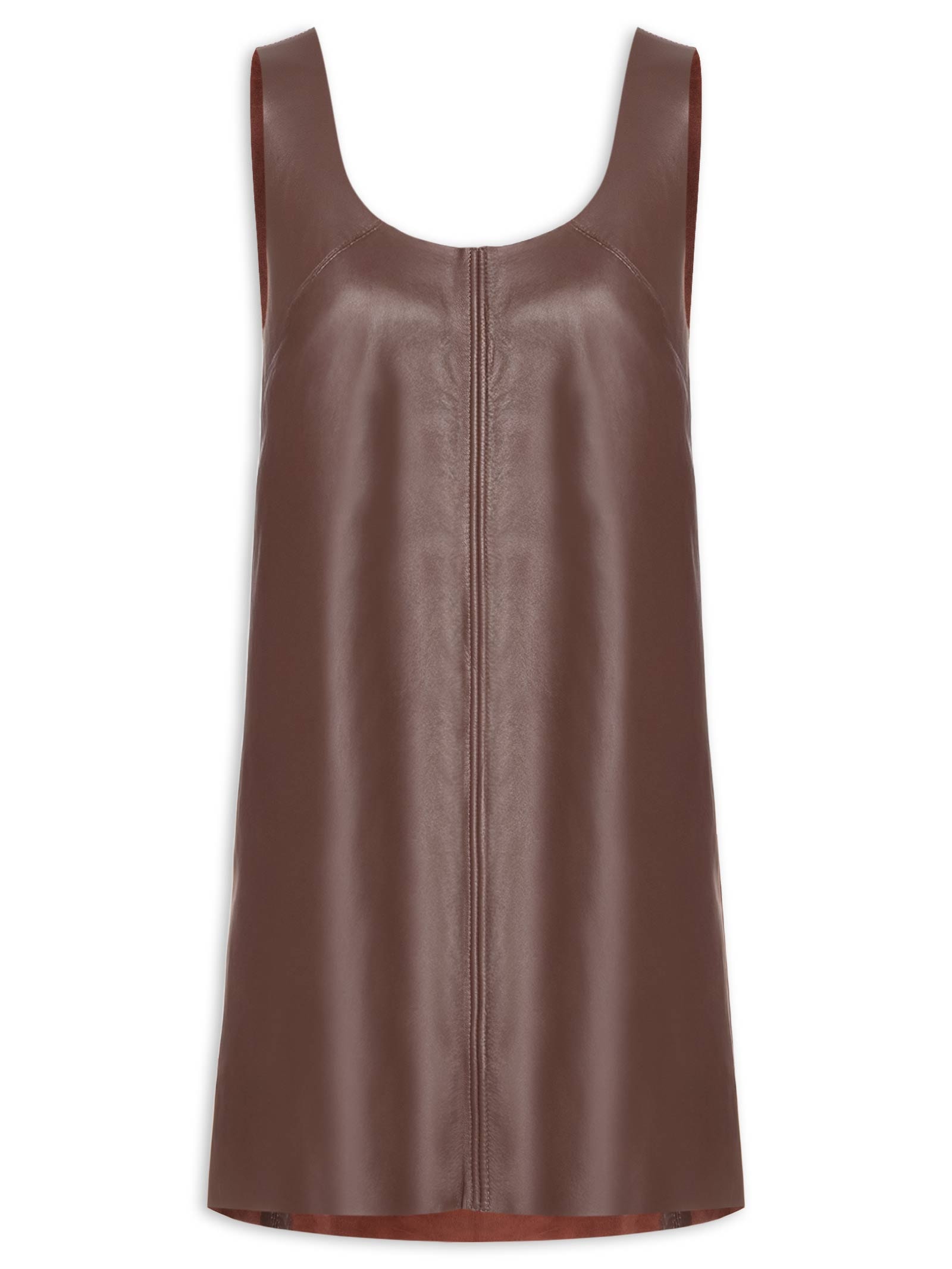 Vestido De Couro Regata Marrom Animale