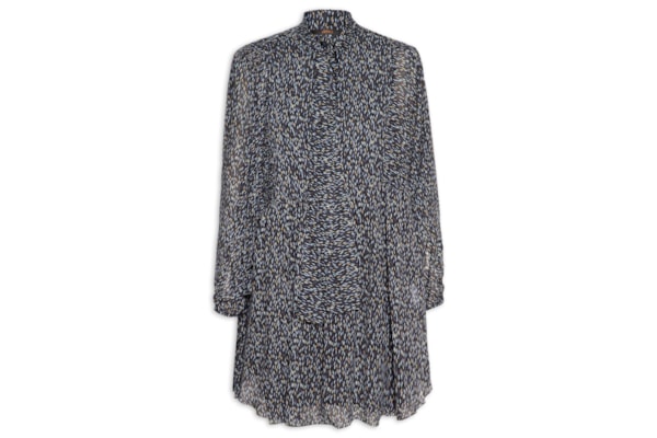 Vestido De Georgette Curto Manga Longa Estampado - Azul