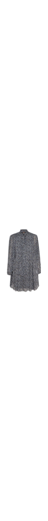 Vestido De Georgette Curto Manga Longa Estampado - Azul