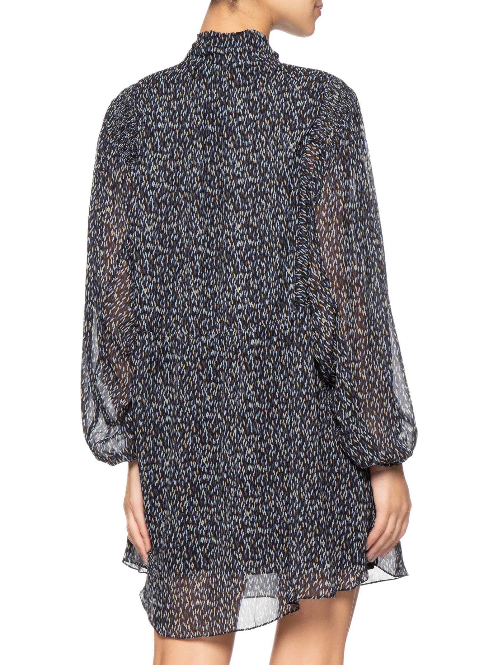 Vestido De Georgette Curto Manga Longa Estampado Azul Animale
