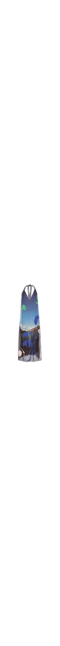 Vestido De Georgette Leve Longo Frente Única Estampado - Azul