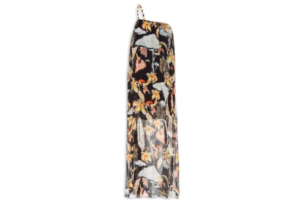 Vestido De Georgette Leve Midi Um Ombro So Alça Bordada - Preto