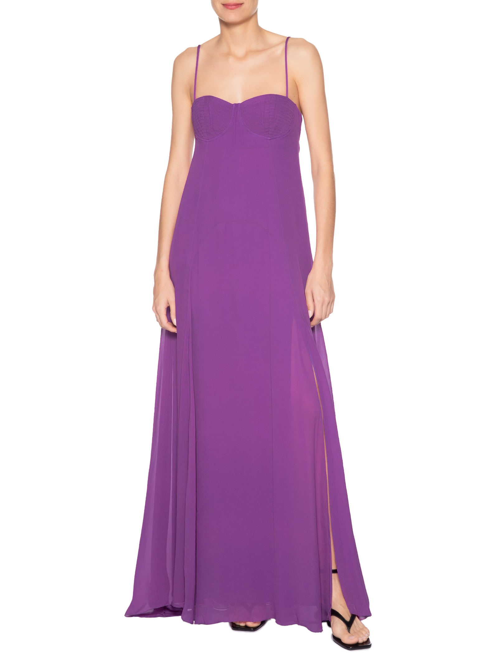 Vestido De Georgette Longo De Alcinha Roxo Com Fendas Roxo Animale