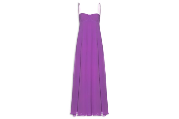 Vestido De Georgette Longo De Alcinha Roxo Com Fendas - Roxo