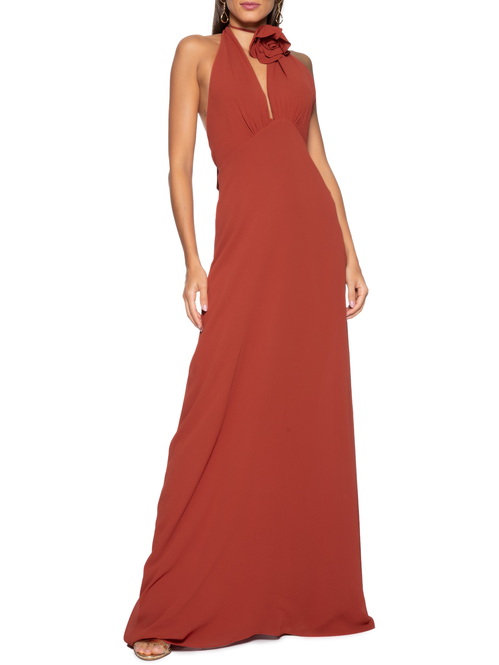 Vestido De Georgette Longo Frente Única - Vermelho - Animale