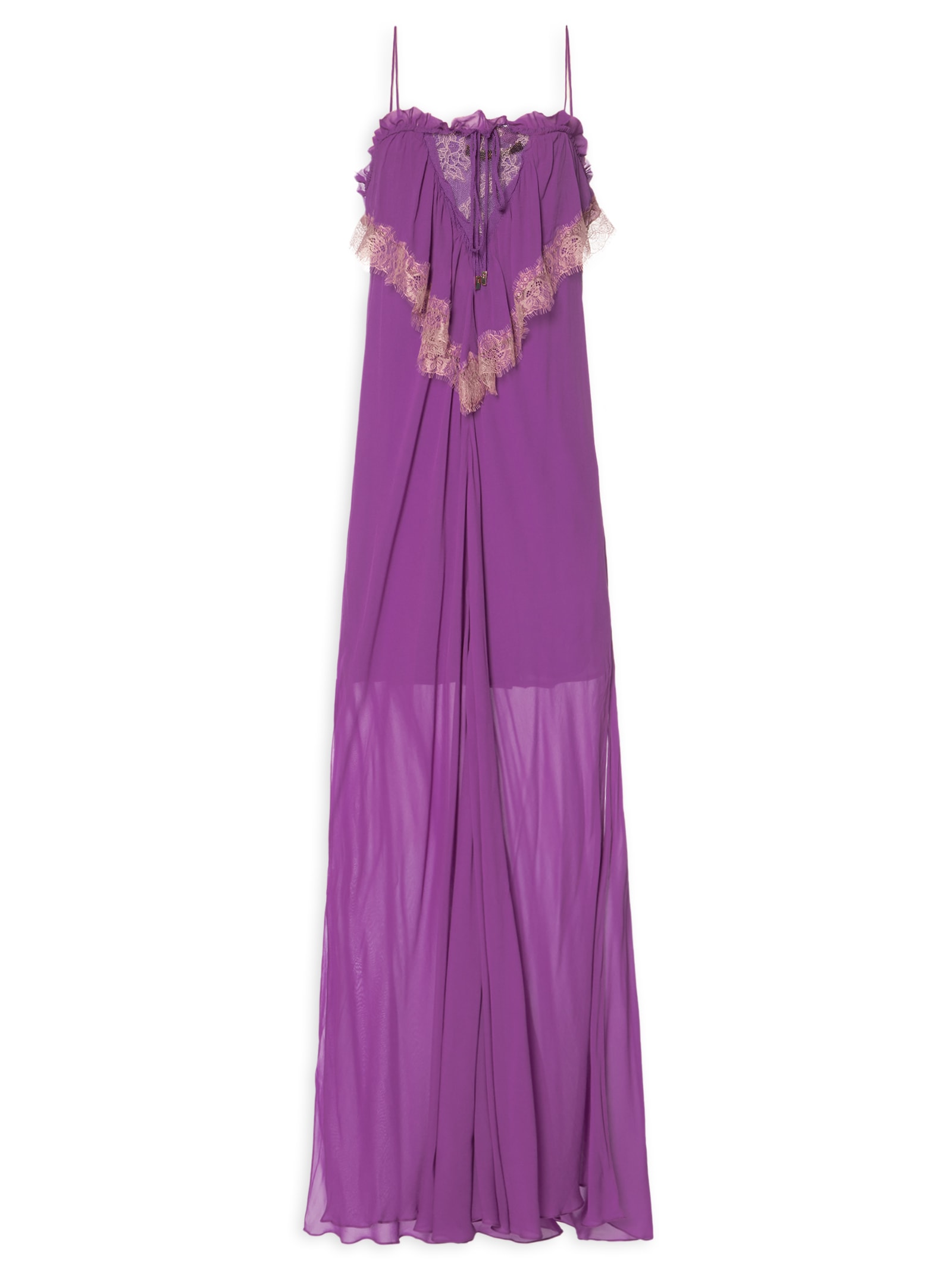 Vestido De Georgette Longo Jabour Roxo Renda Aplicada Roxo Animale