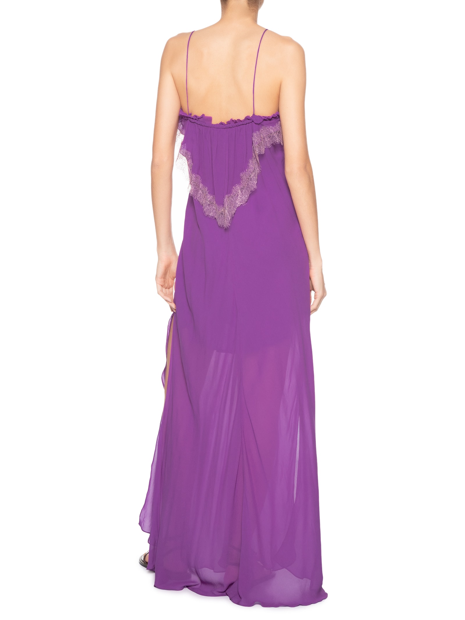 Vestido De Georgette Longo Jabour Roxo Renda Aplicada Roxo Animale