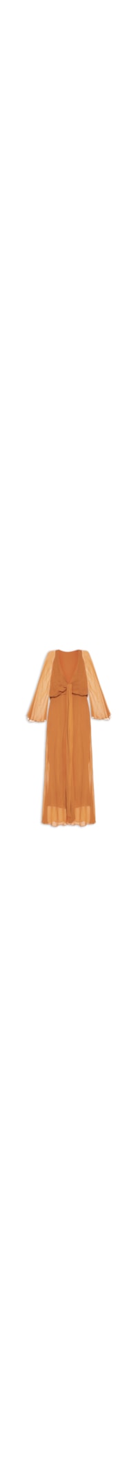 Vestido De Georgette Longo Kimono Decote Profundo - Laranja