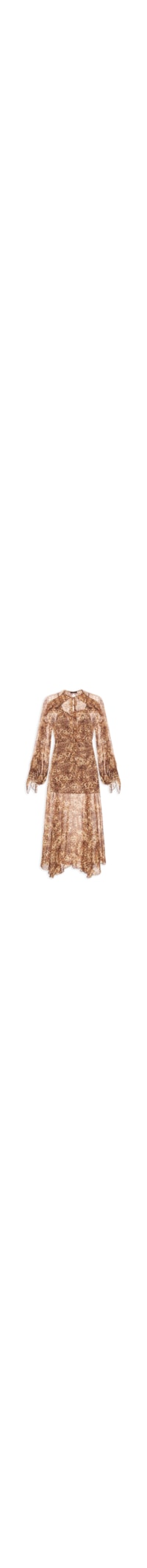 Vestido De Georgette Longo Manga Longo Estampado Nesgas- Animal Print