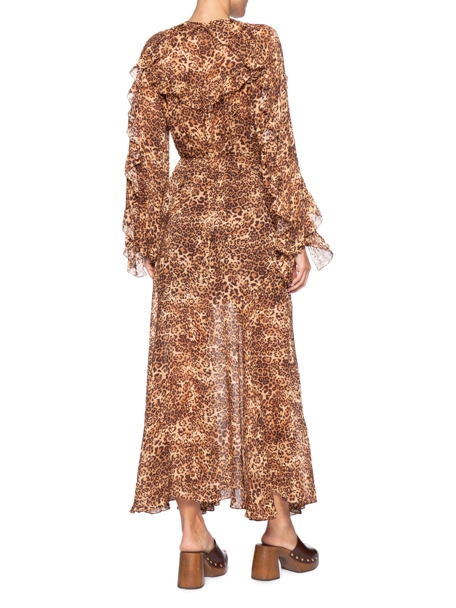 Vestido De Georgette Longo Manga Longo Estampado Nesgas- Animal Print Animale