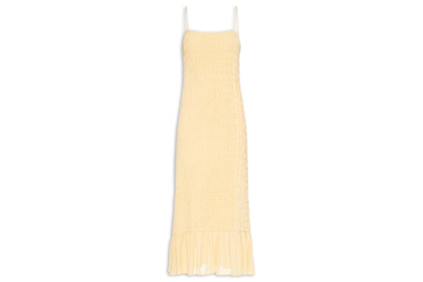 Vestido De Georgette Midi Amarelo Papiro Com Lastex - Amarelo
