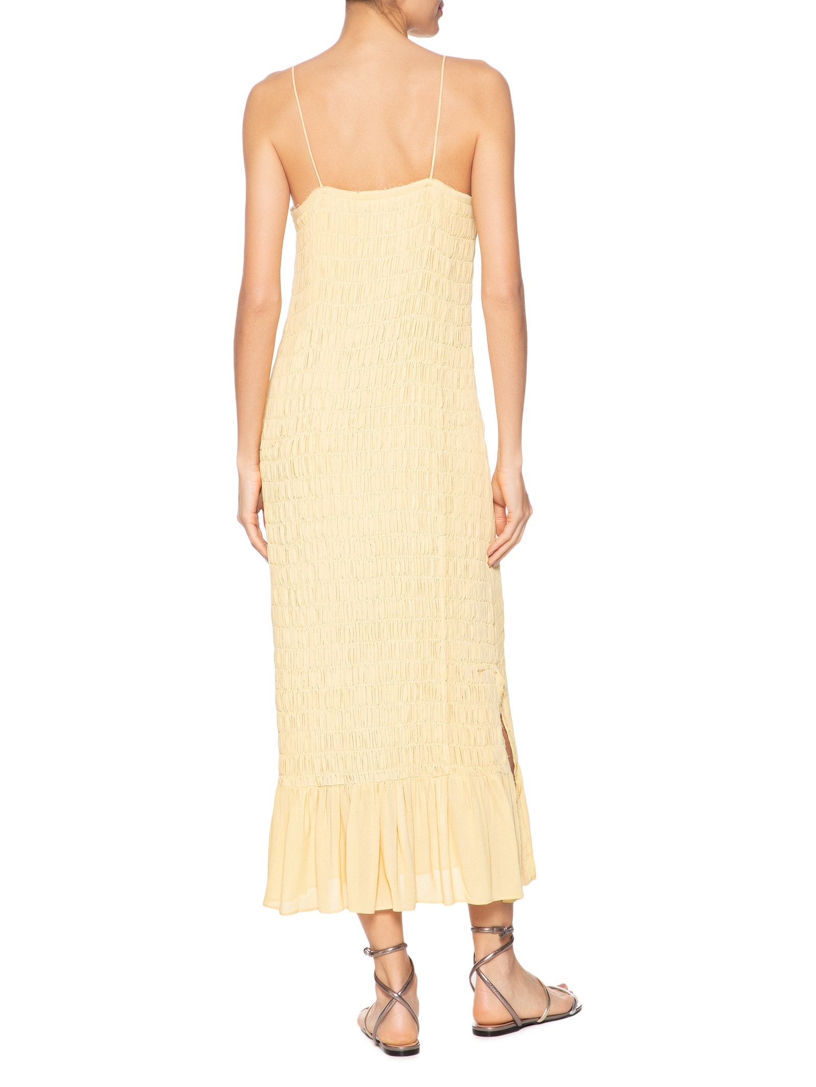 Vestido De Georgette Midi Amarelo Papiro Com Lastex Amarelo Animale
