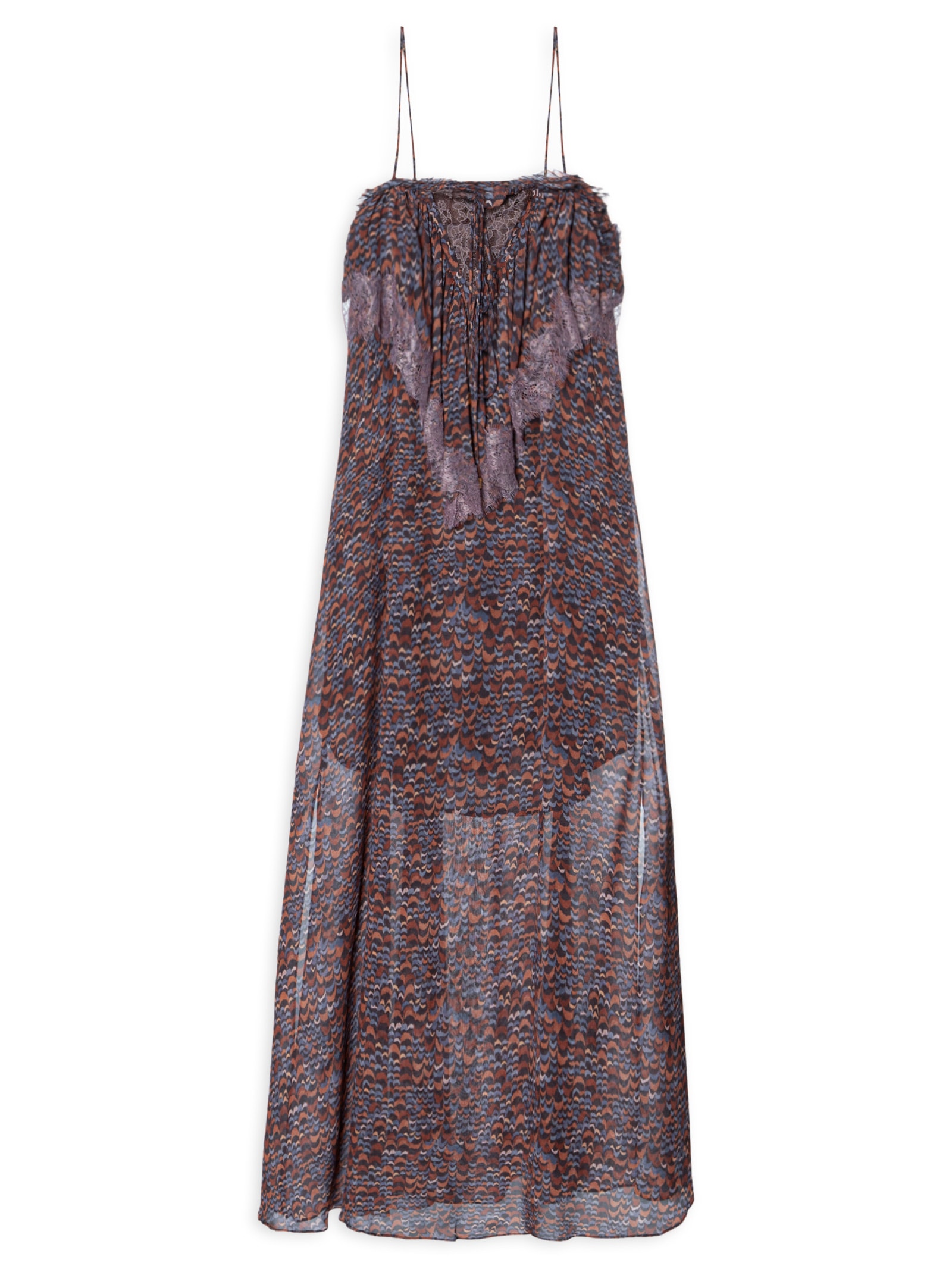 Vestido De Georgette Midi De Alça Estampado Detalhes De Renda- Roxo Animale