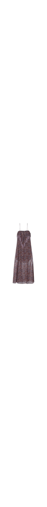 Vestido De Georgette Midi De Alça Estampado Detalhes De Renda- Roxo