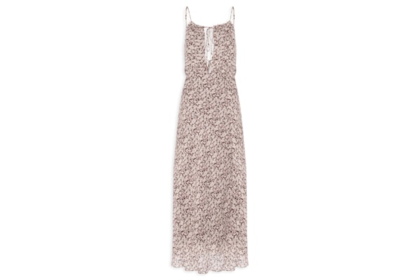 Vestido De Georgette Midi Decote Amarração Estampado - Marrom