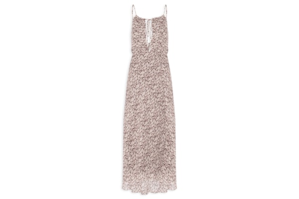 Vestido De Georgette Midi Decote Amarração Estampado - Marrom
