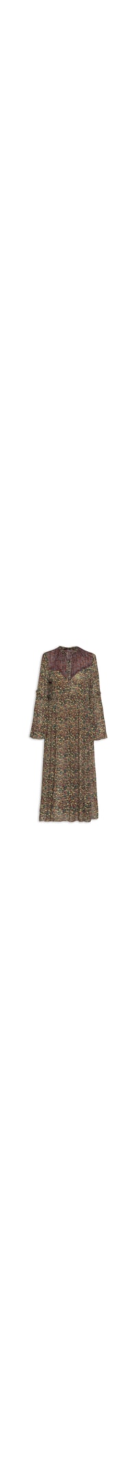 Vestido De Georgette Midi Manga Longa Estampado Fenda Lateral - Verde