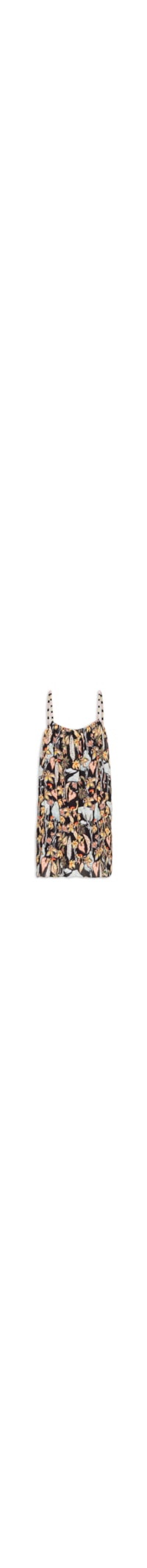 Vestido De Georgette Pesado Mini Alça Bordada Estampado - Preto