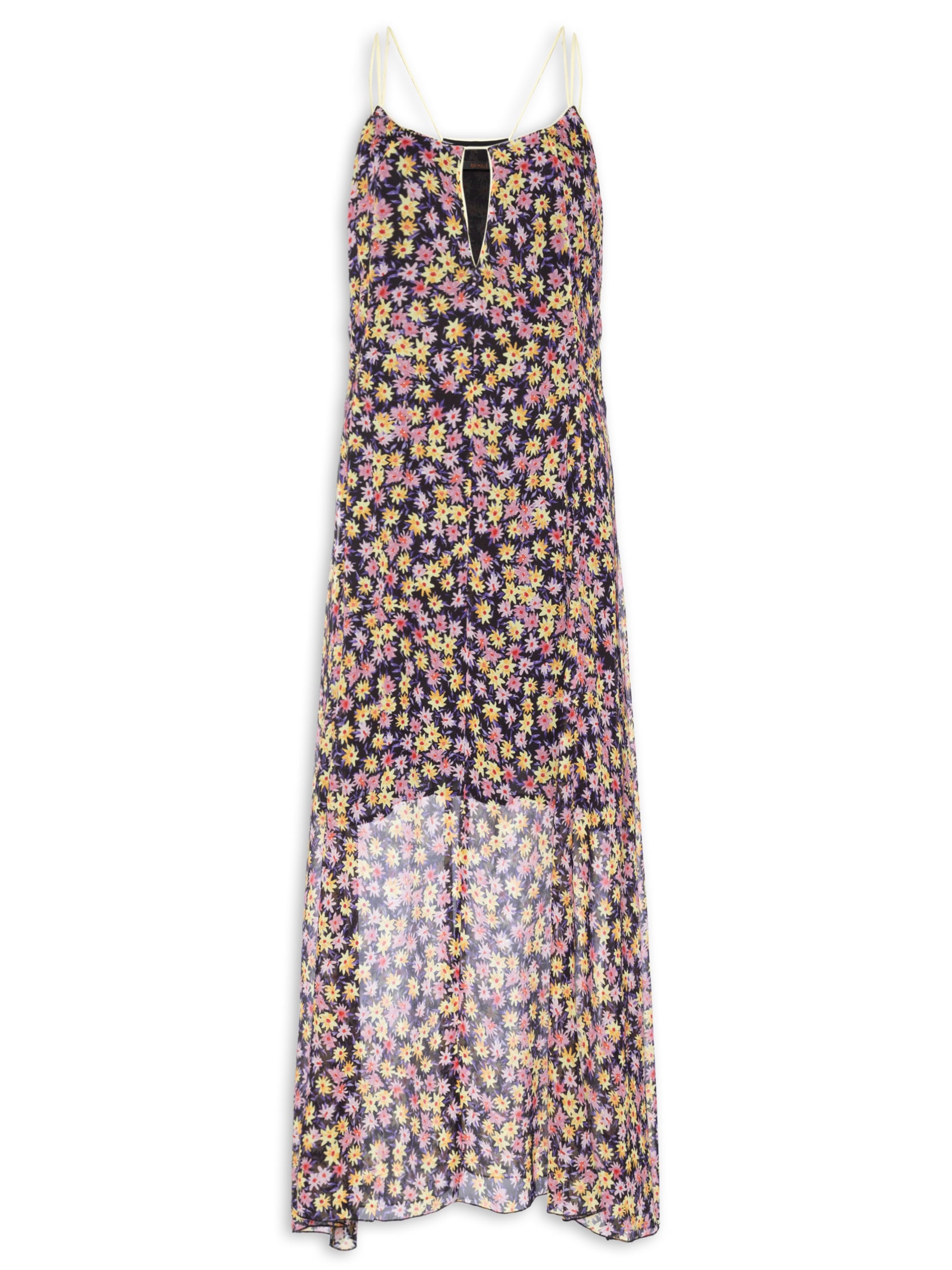Vestido De Gerogette Longo Recorte Com Vivos Estampa Liberty Rosa Animale