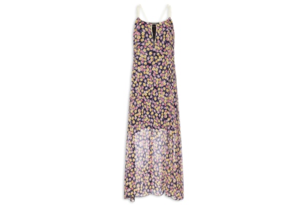 Vestido De Gerogette Longo Recorte Com Vivos Estampa Liberty - Rosa