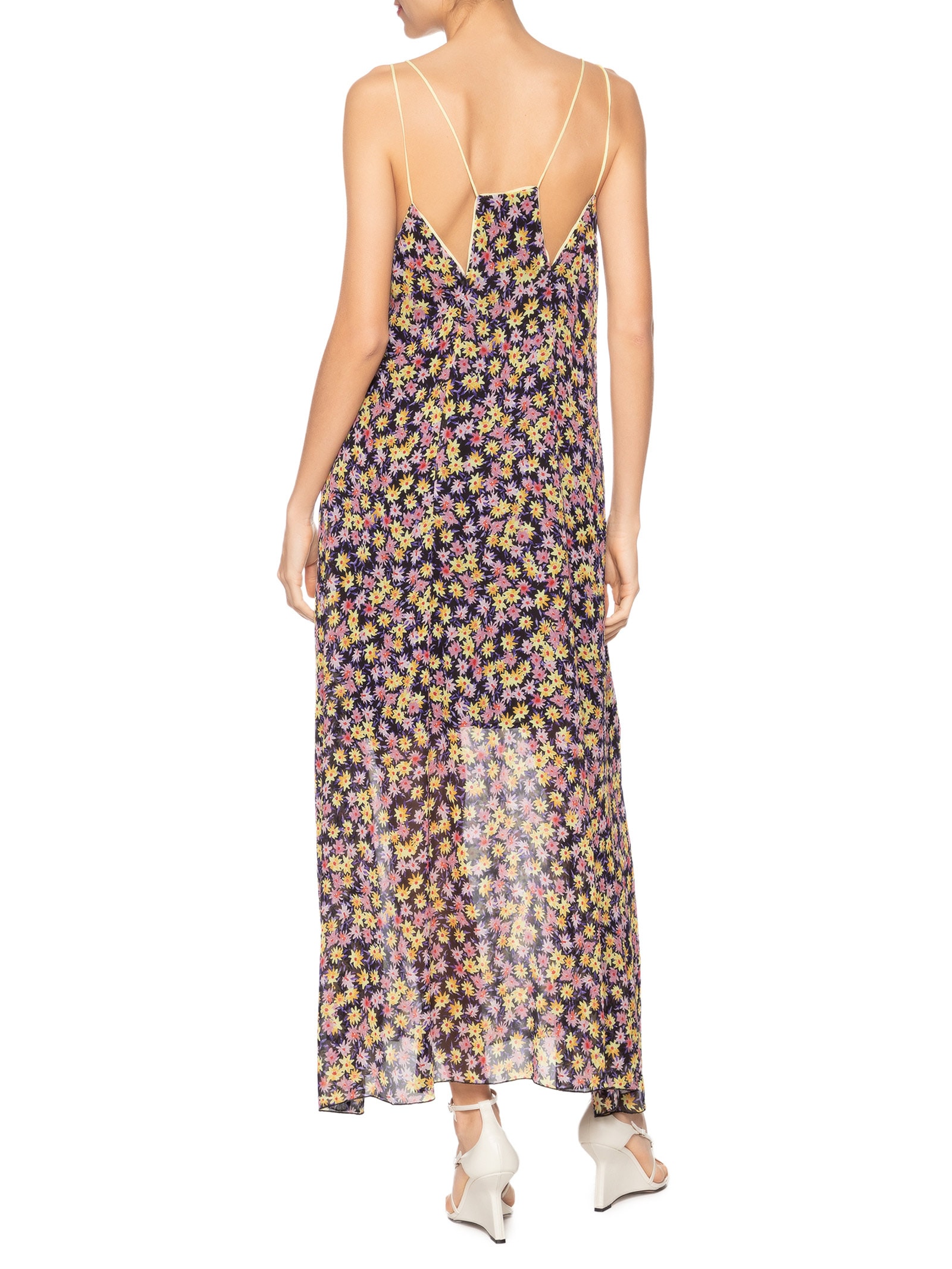 Vestido De Gerogette Longo Recorte Com Vivos Estampa Liberty Rosa Animale