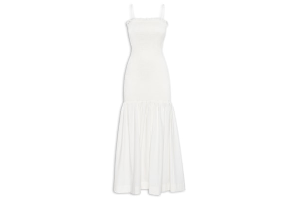 Vestido De Lastex Midi Com Babado - Off White