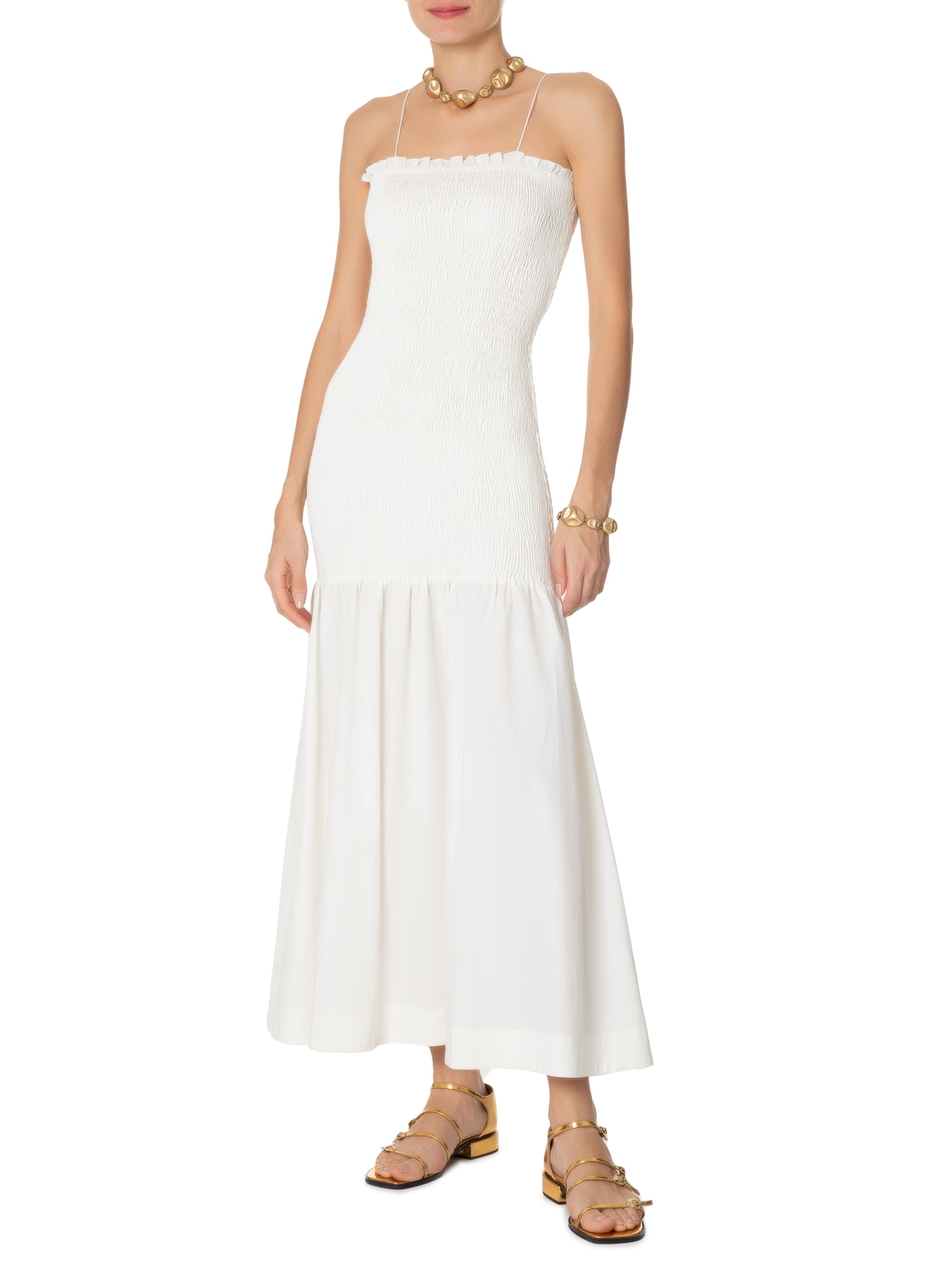 Vestido De Lastex Midi Com Babado Off White Animale