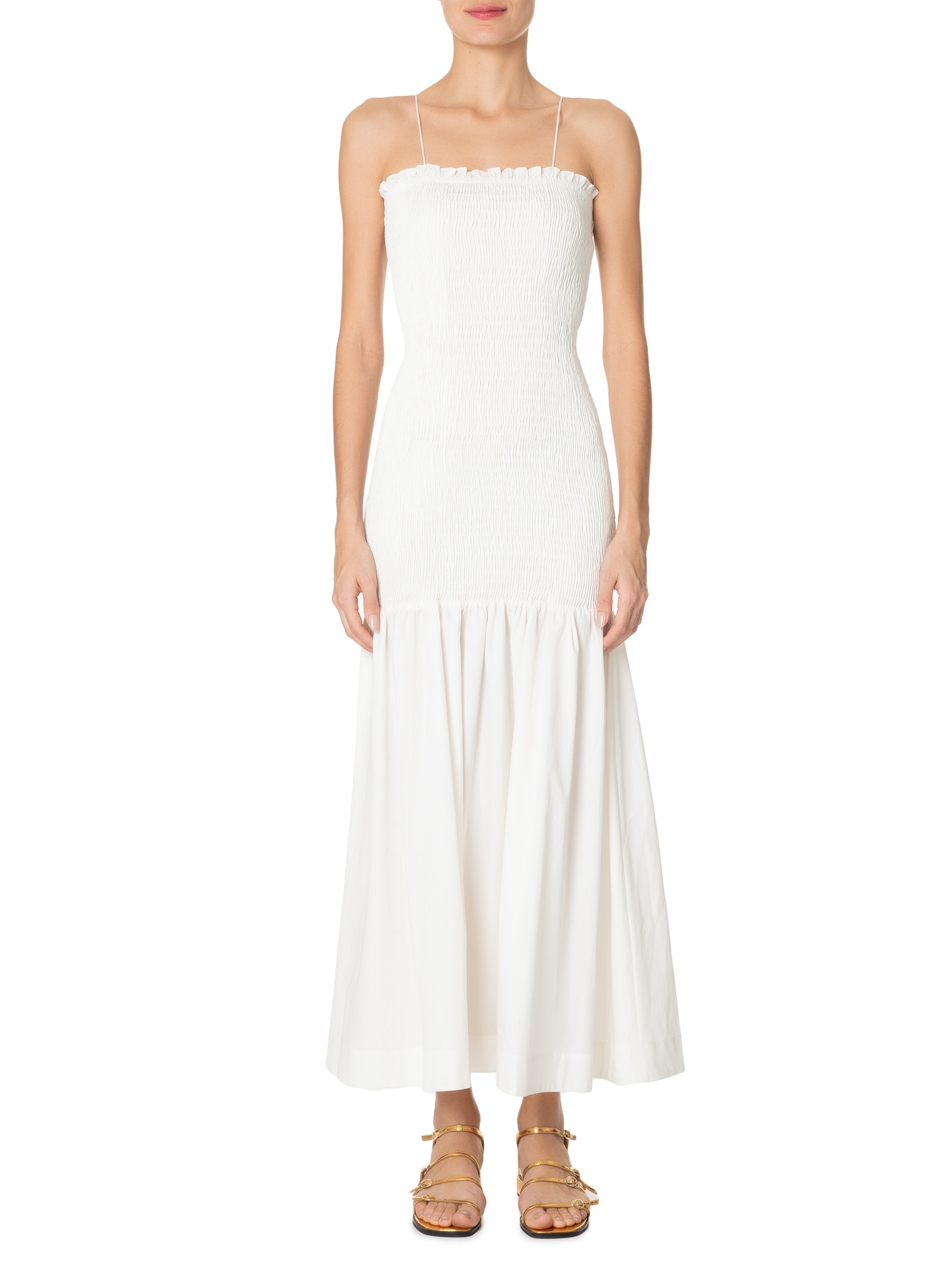 Vestido De Lastex Midi Com Babado Off White Animale