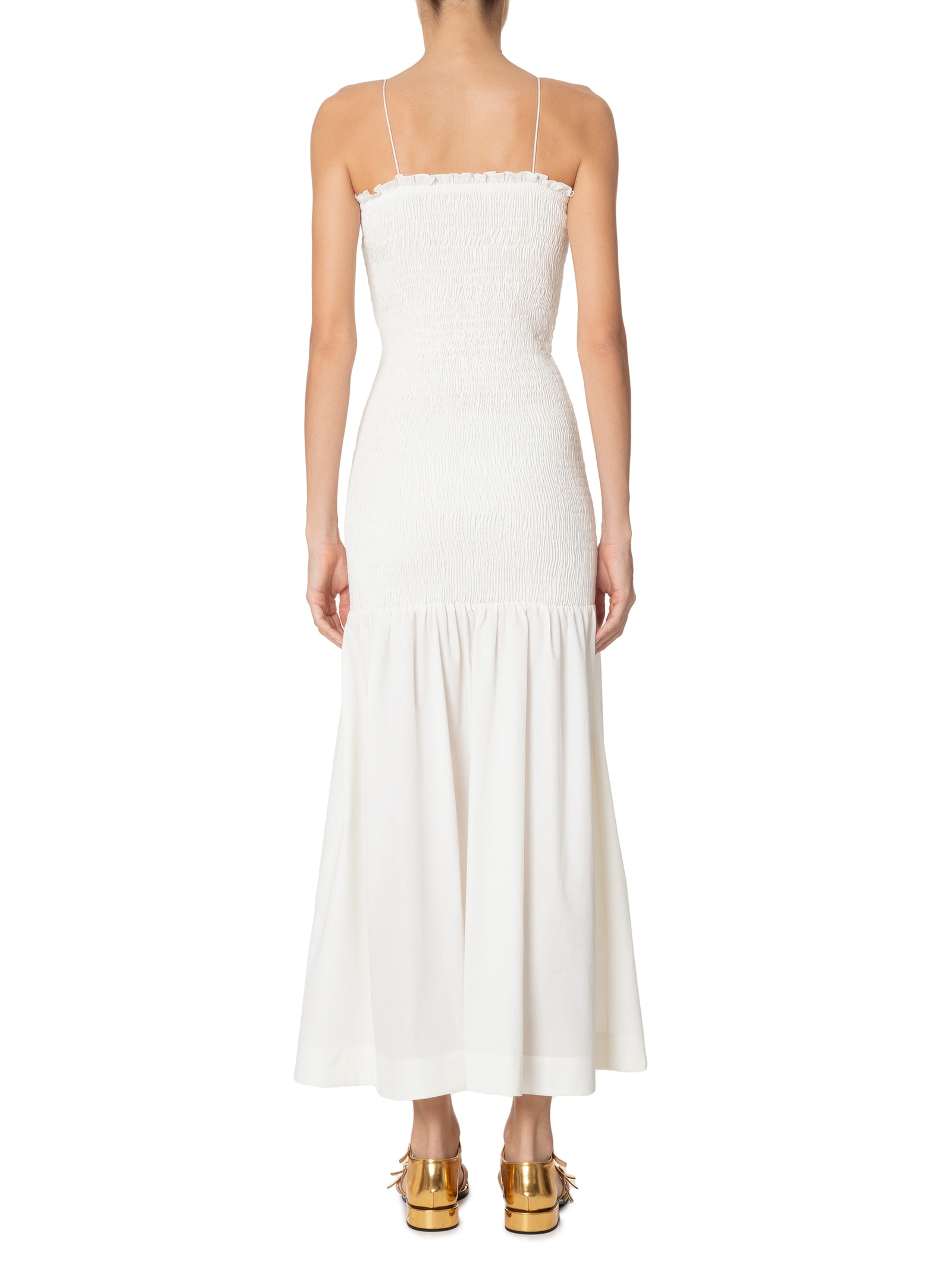 Vestido De Lastex Midi Com Babado Off White Animale