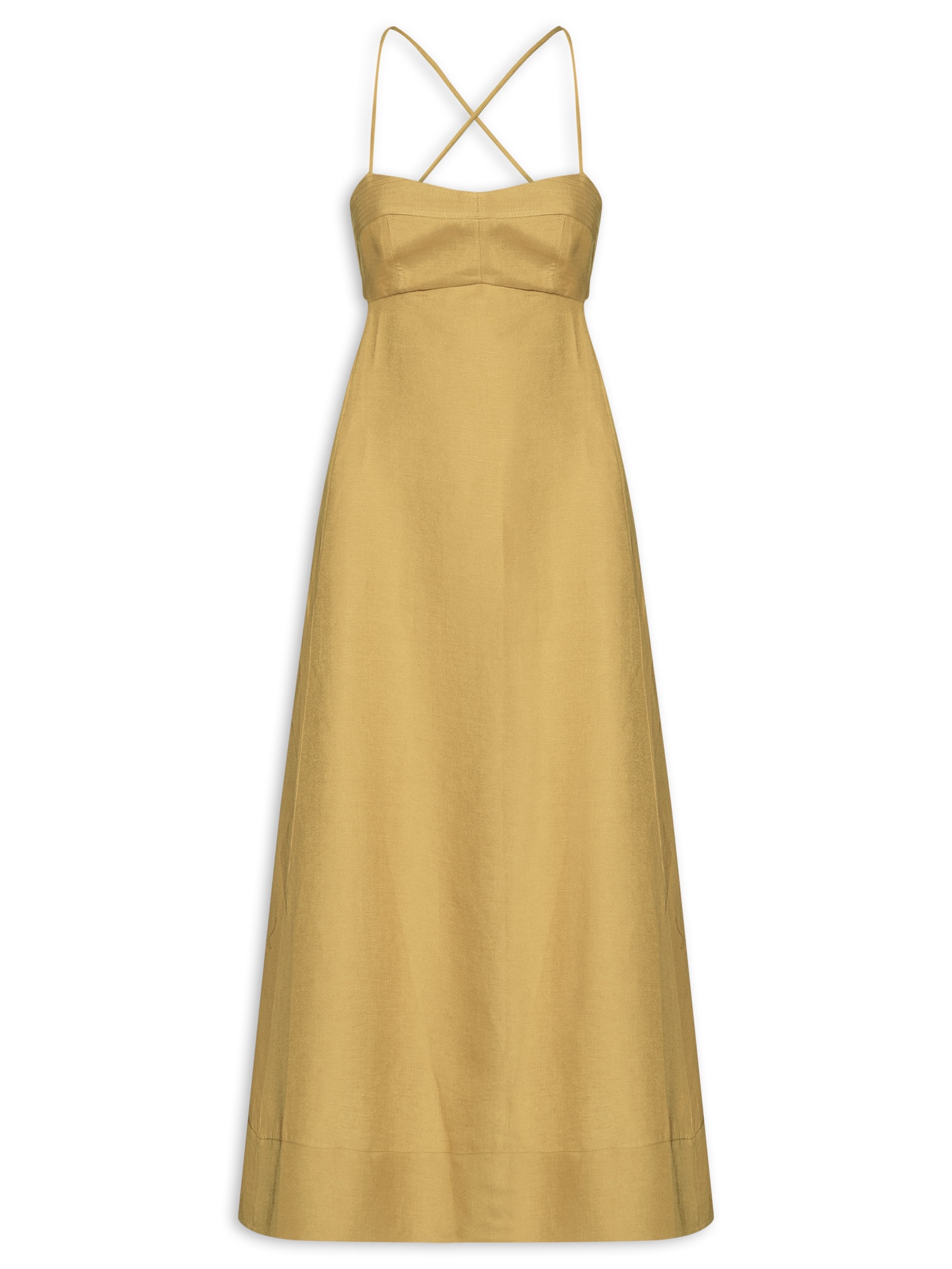 Vestido De Linho Amarração Costas Amarelo Animale