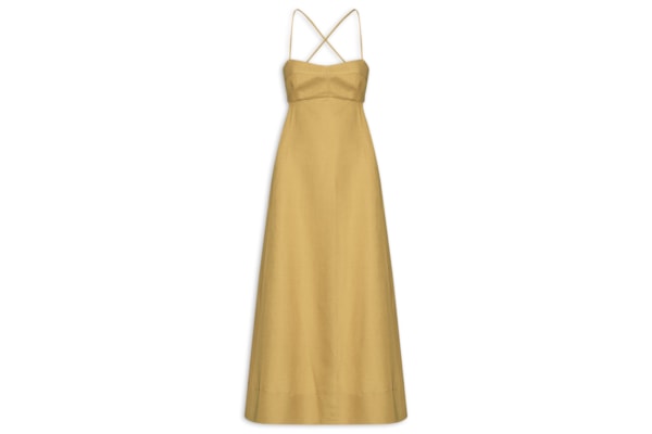 Vestido De Linho Amarração Costas - Amarelo