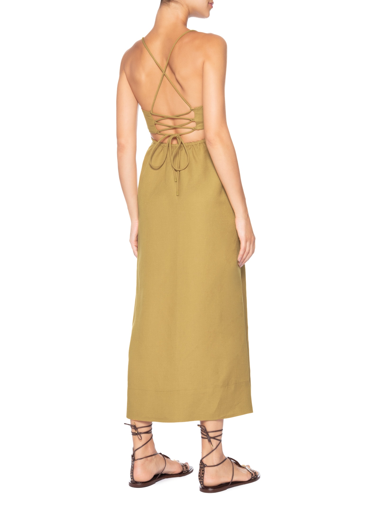 Vestido De Linho Amarração Costas Amarelo Animale