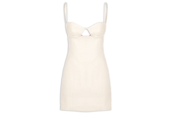 Vestido De Linho Curto Rústico Acqua - Bege