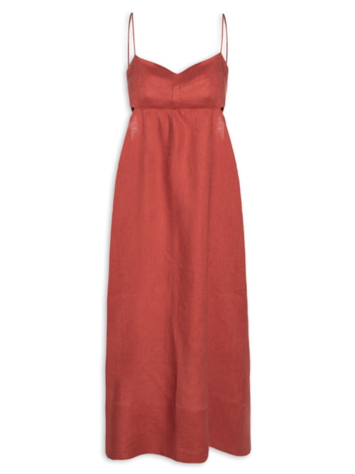 Vestido De Linho Midi Náutico – Vermelho
