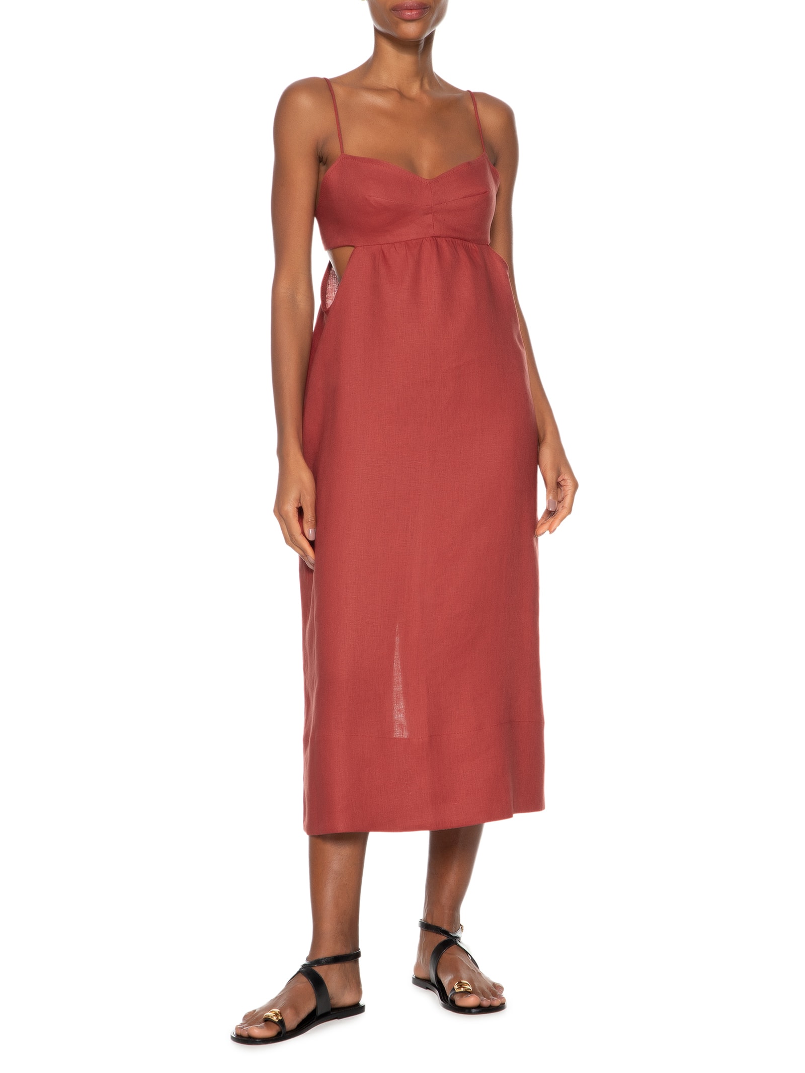 Vestido De Linho Midi Náutico Vermelho Animale