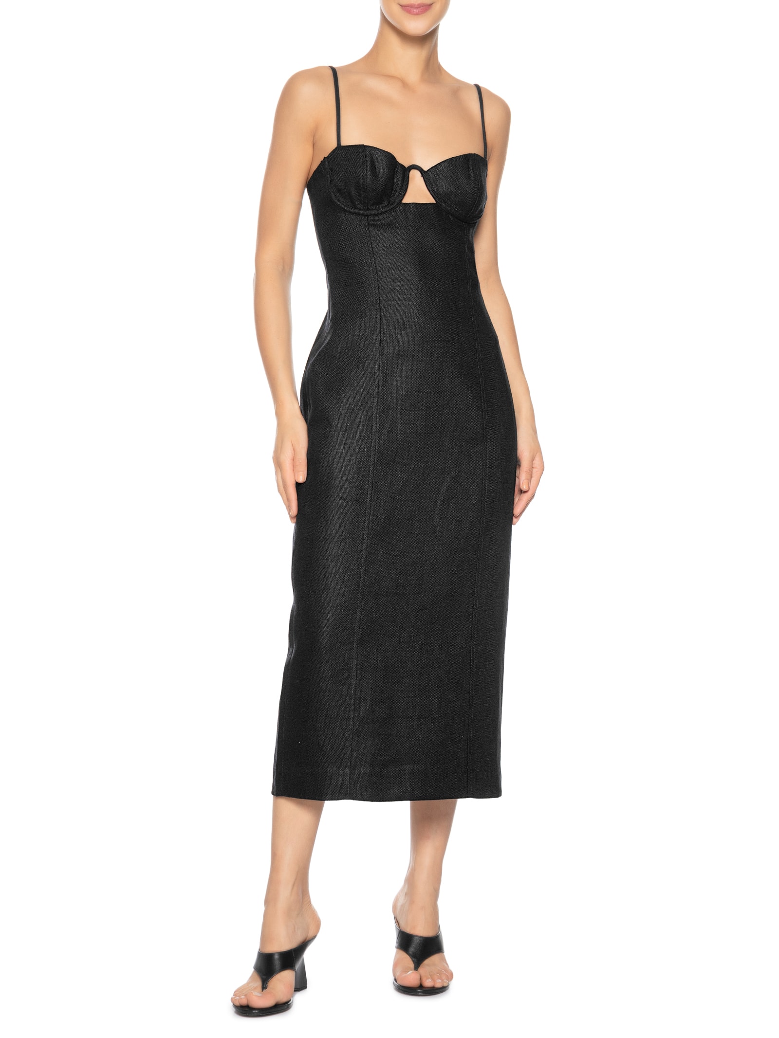 Vestido De Linho Rústico Preto Animale