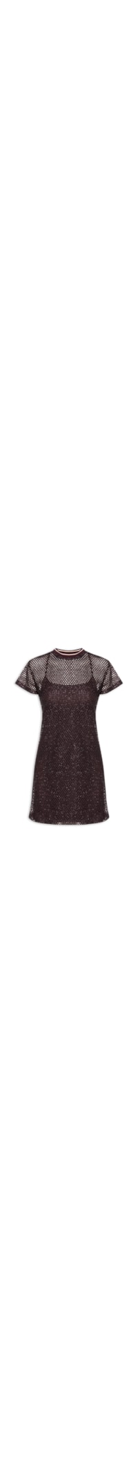 Vestido De Malha Telada Lurex Com Rib - Marrom