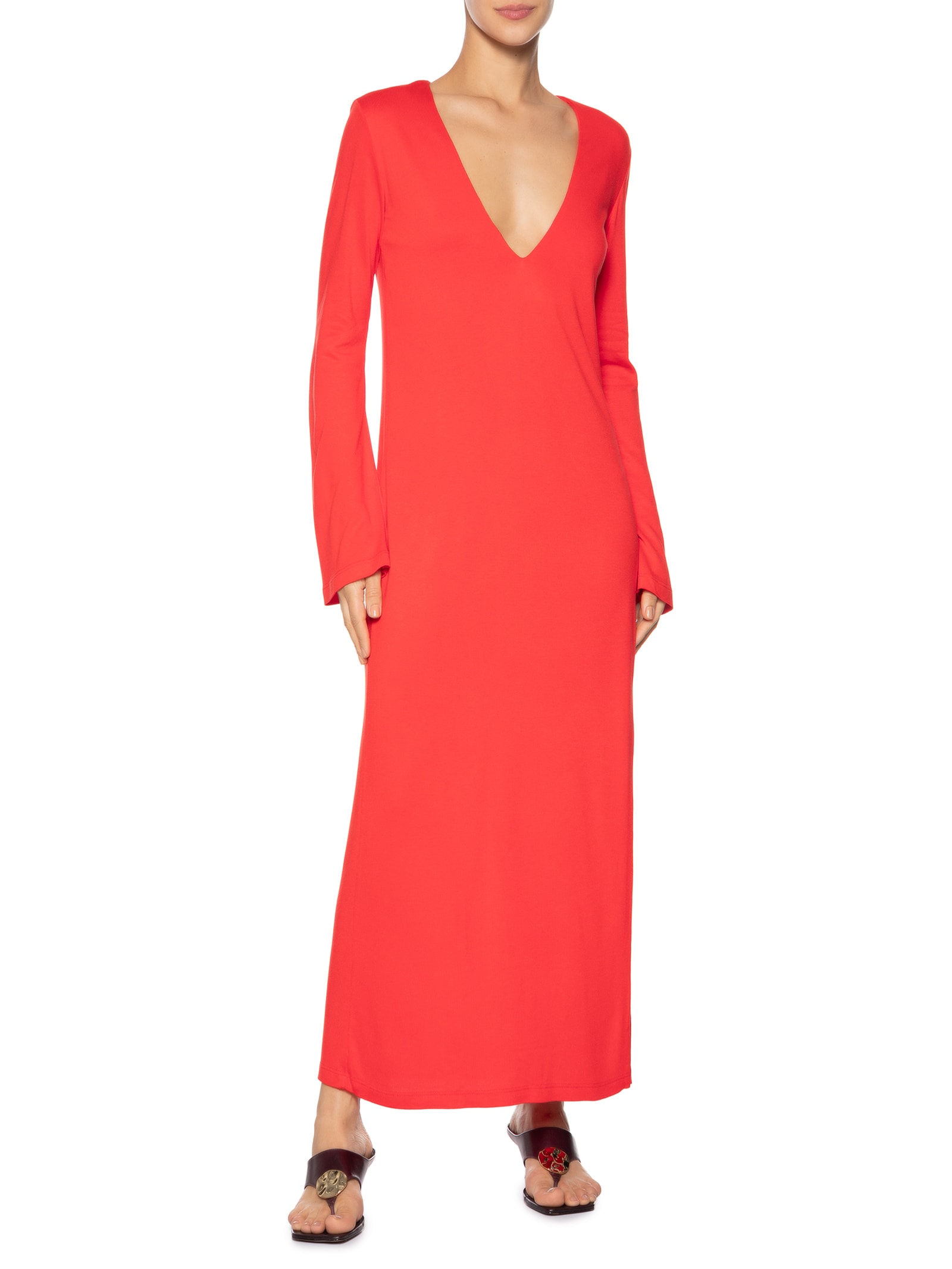 Vestido De Malha Vermelho Manga Longa Com Fenda Vermelho Animale