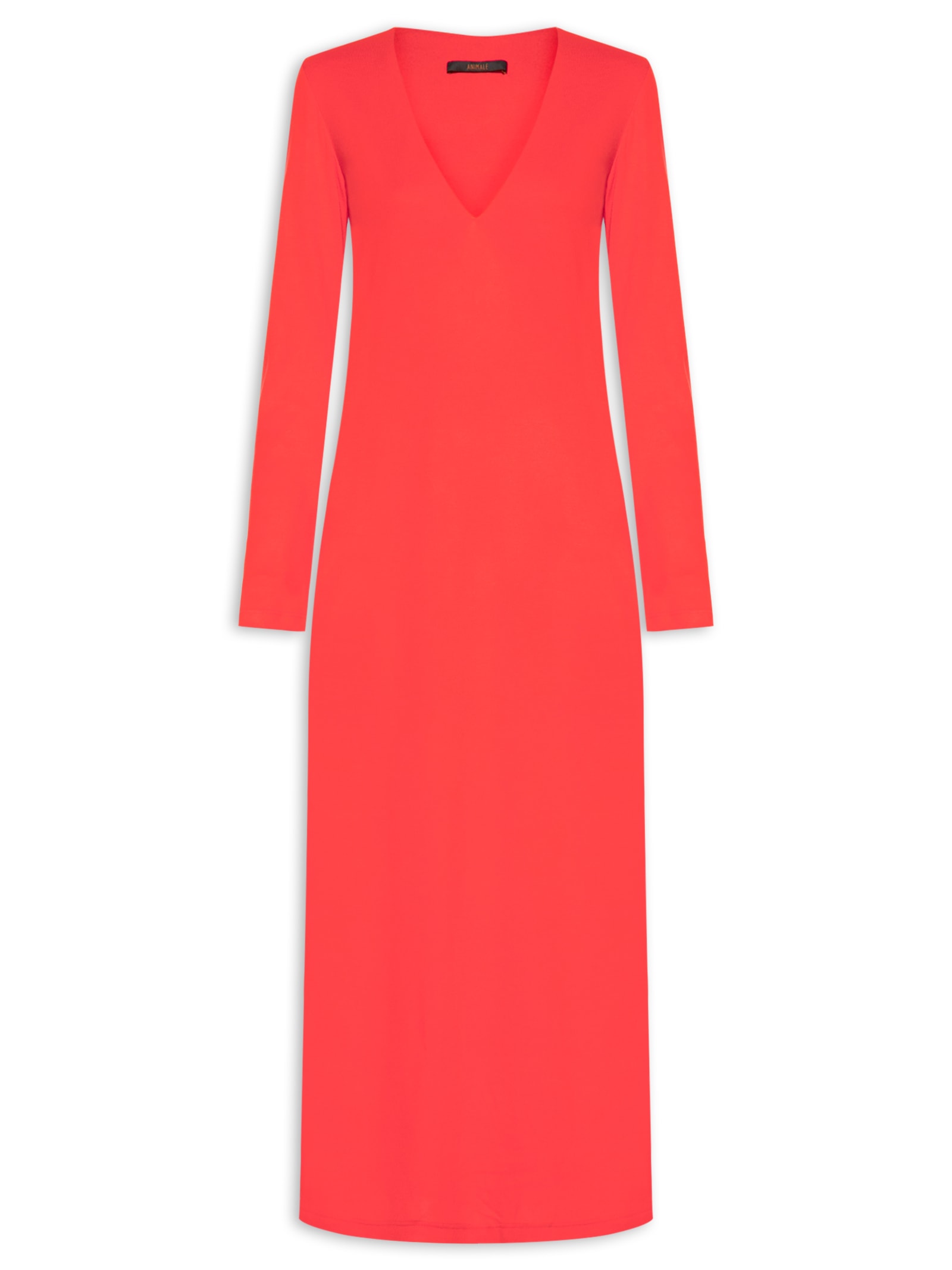 Vestido De Malha Vermelho Manga Longa Com Fenda Vermelho Animale