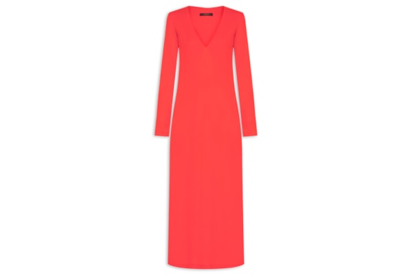Vestido De Malha Vermelho Manga Longa Com Fenda - Vermelho