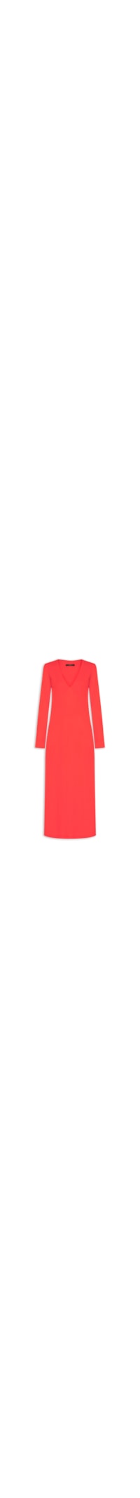 Vestido De Malha Vermelho Manga Longa Com Fenda - Vermelho