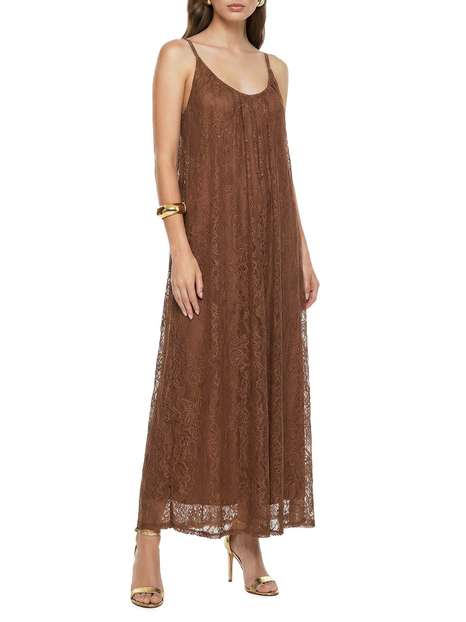 Vestido De Renda Longo Marrom Lança Perfume