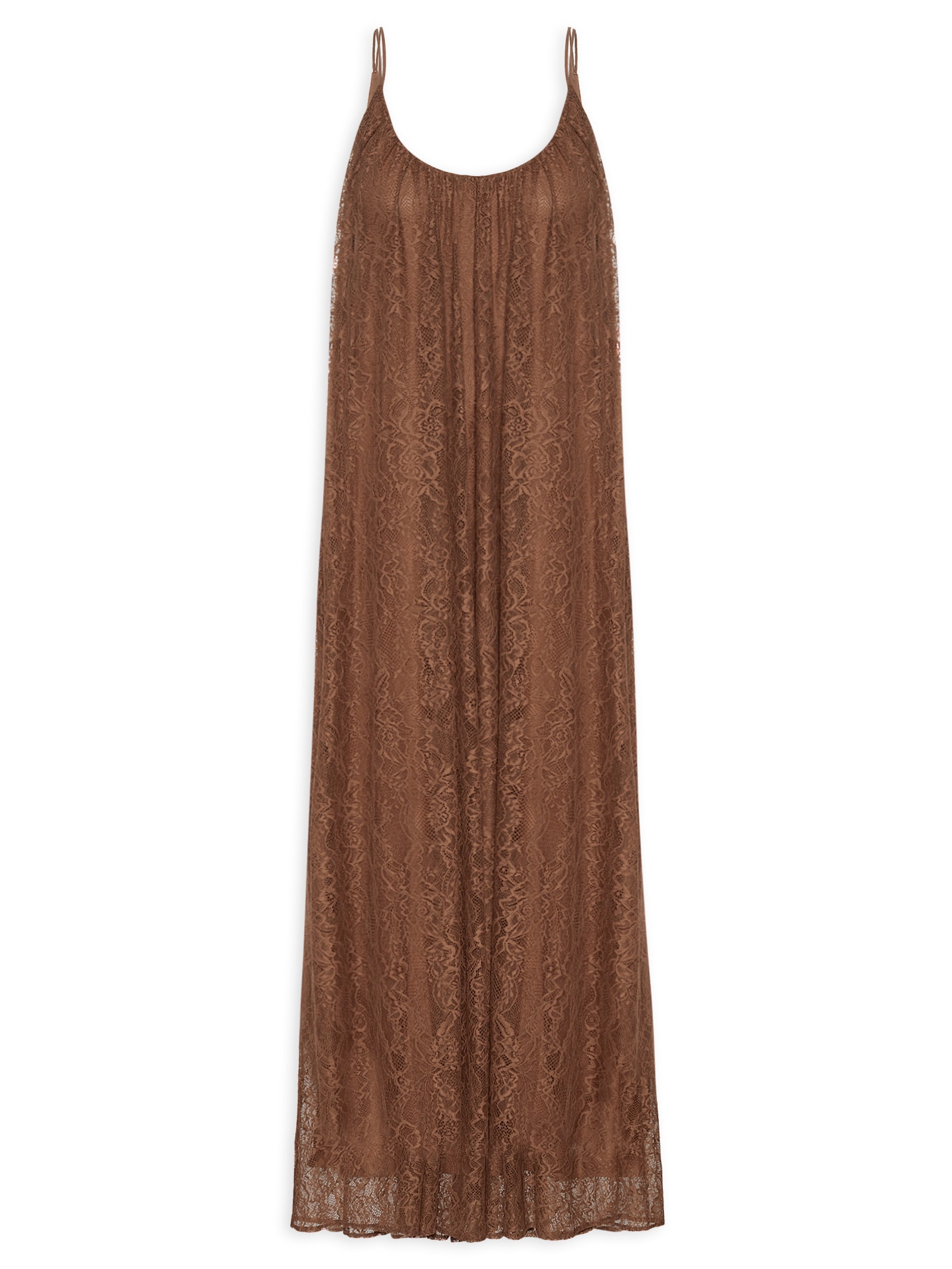 Vestido De Renda Longo Marrom Lança Perfume