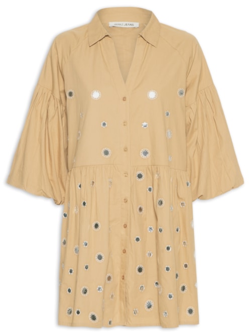 Vestido De Tricoline Bordado – Marrom