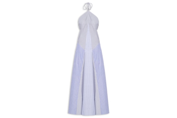 Vestido De Tricoline Mix Listras - Azul