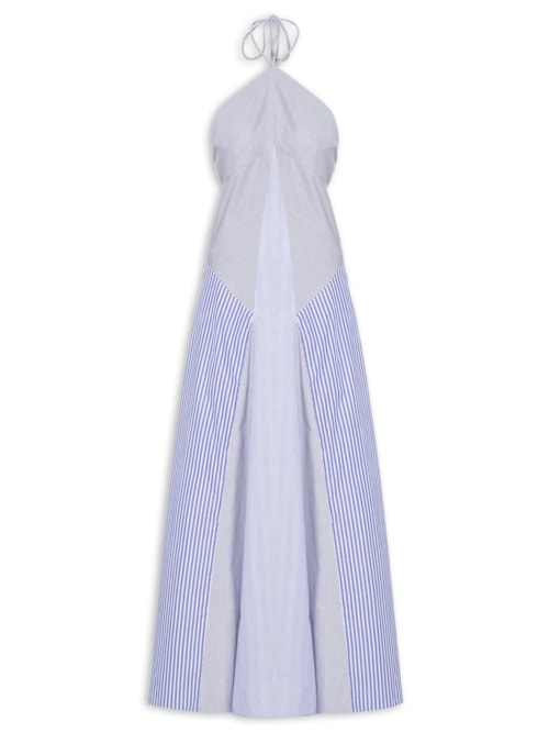 Vestido De Tricoline Mix Listras – Azul